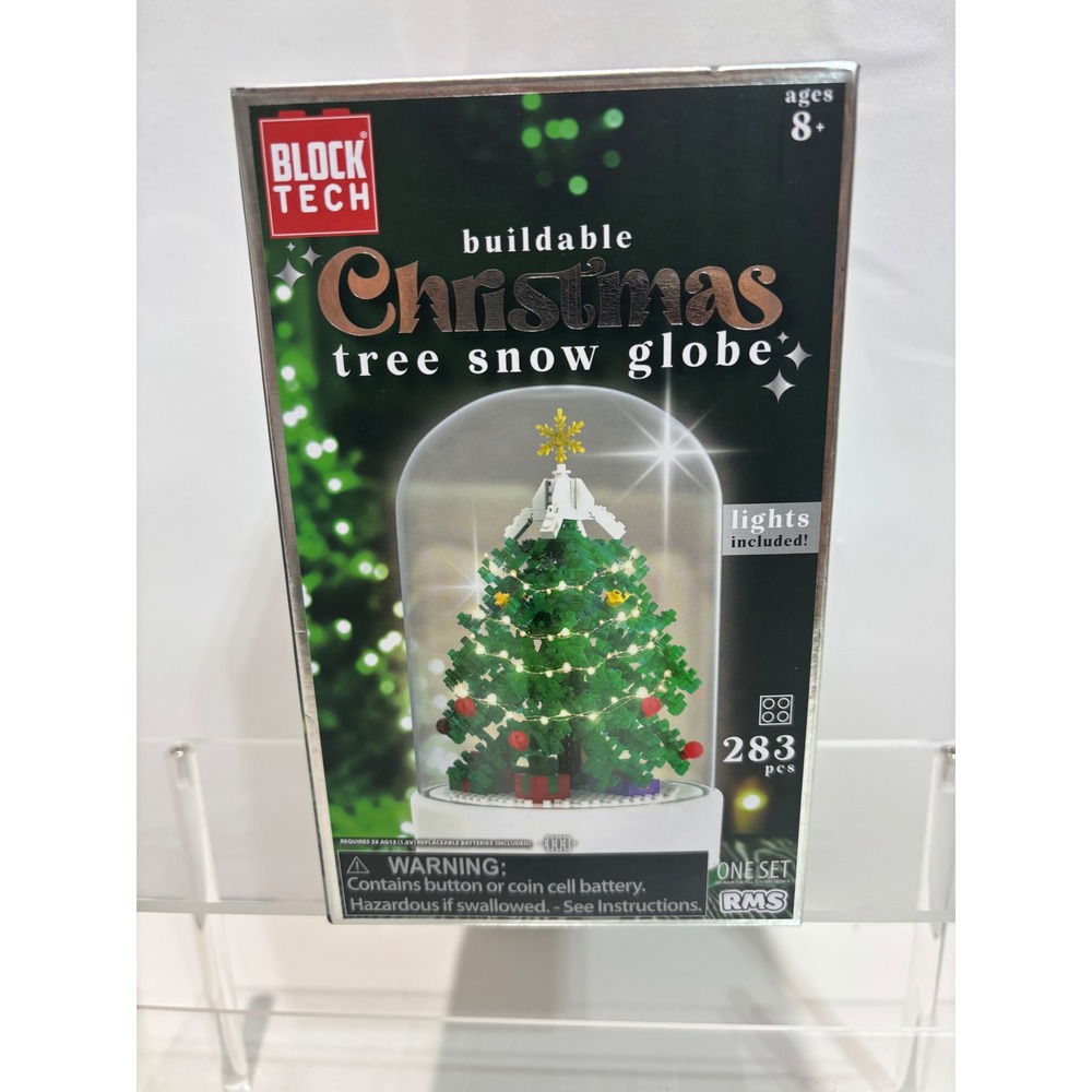 Block Tech Christmas Tree Snow Globe Building Set Green Light Up 283pc